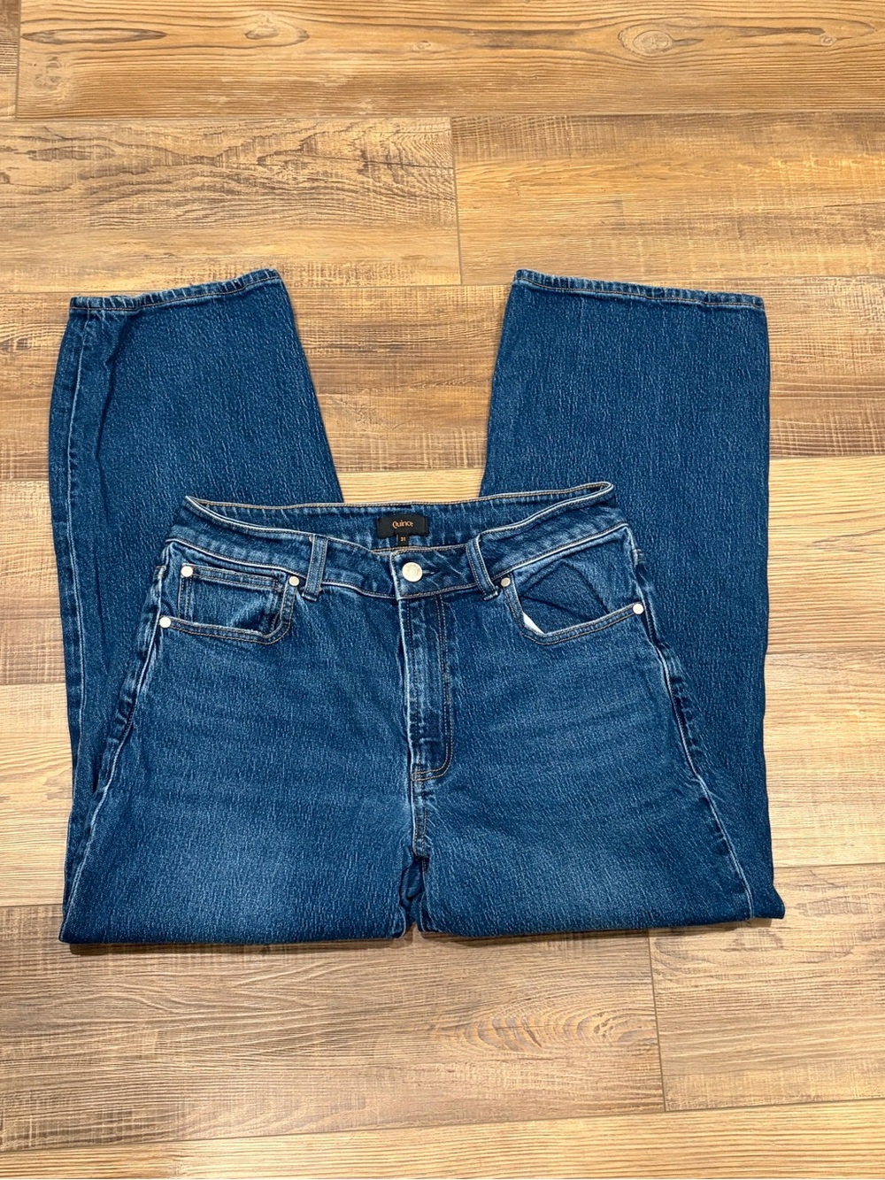 Quince Comfort Stretch High Rise Cropped Wide Leg Jeans Dark Blue, 31W
